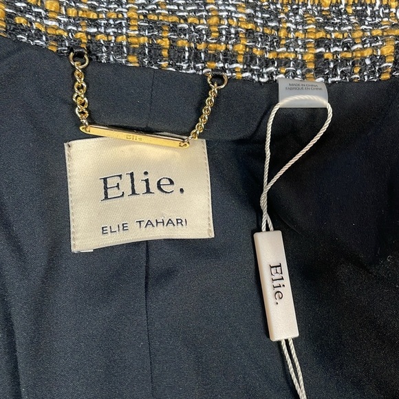 NWT ELIE Elie Tahari Black Mustard Tweed Double Breasted Blazer Sz 2 - Picture 5 of 12